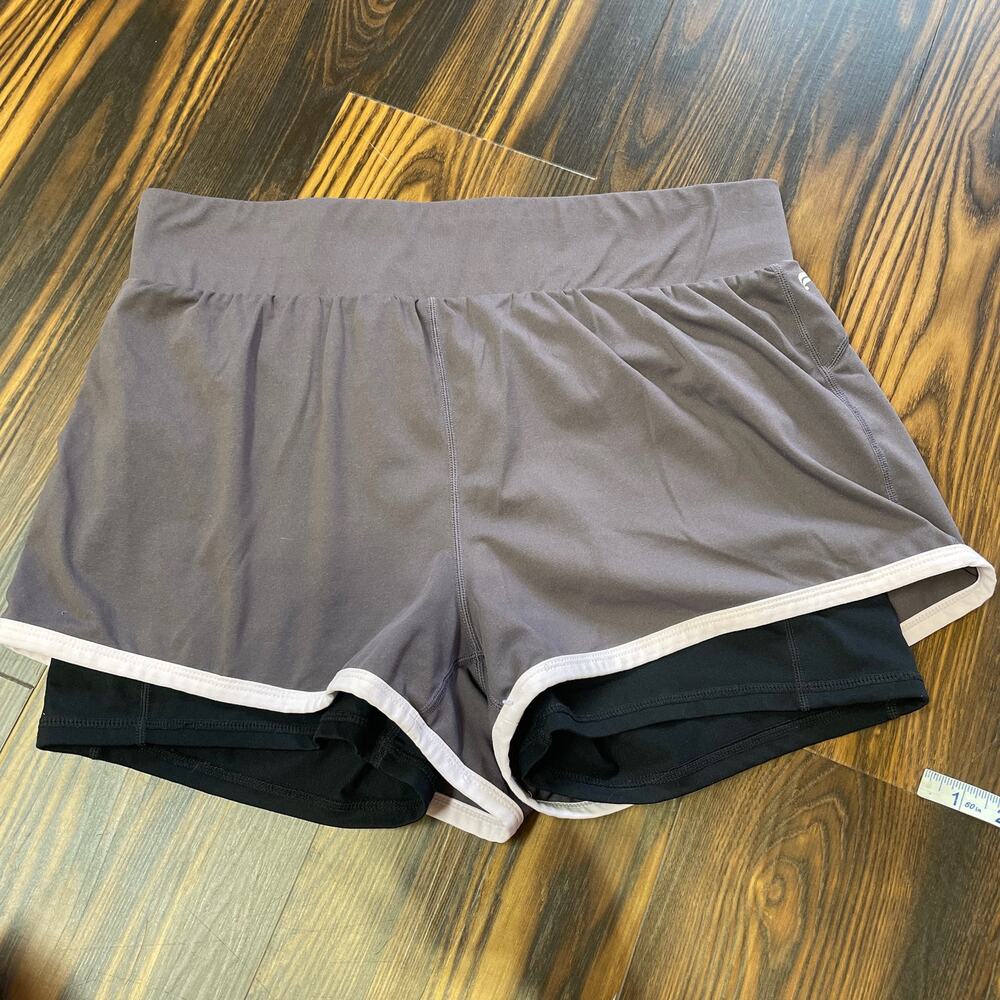 Fabletics Gray and Black Layered Running Shorts